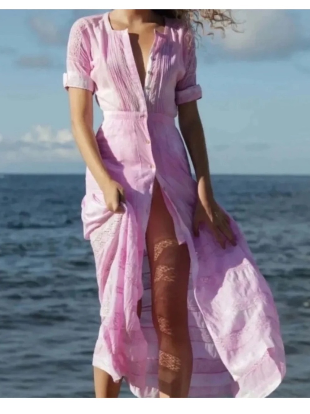 LoveShackFancy Edith Pink Lace-Trim maxi dress